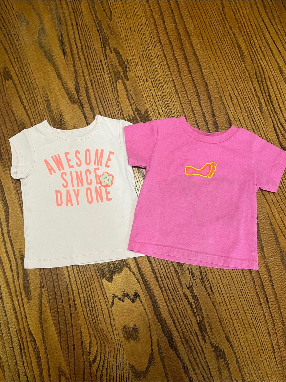 Light Pink Tee with Coral Text & Bright Pink Barefoot Okoboji IA Applique